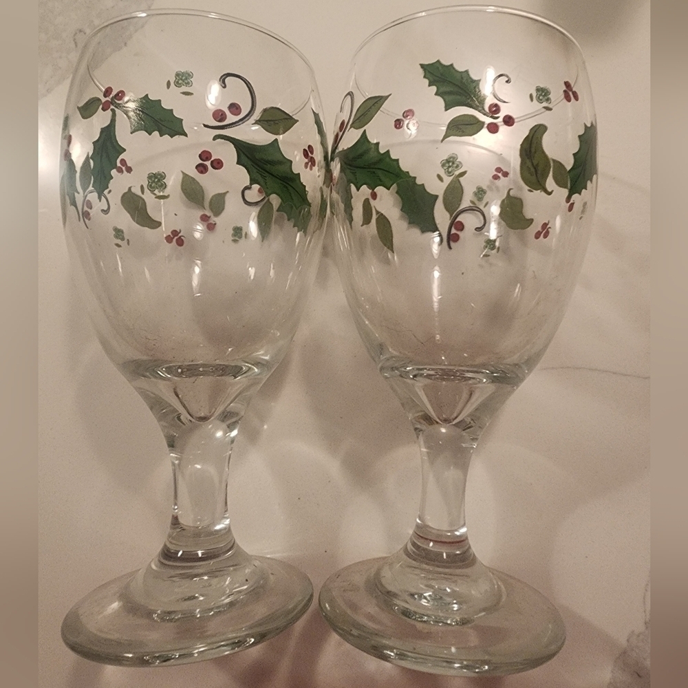 LIBBEY GLASS CO. HOLIDAY HOLLY ICED TEA GLASSES - 2